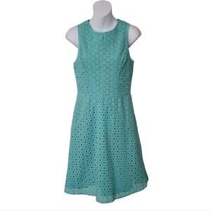 NICOLE BY NICOLE MILLER Green Teal Eyelet Sleeveless A-line Mini Dress Size 4